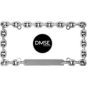 DMSE Chain Link Universal Design Metal Round License Plate Frame Fits Almost All Vehicles (Chrome)