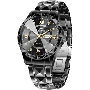 Watch for Men Stainless Steel Waterproof Diamond Business Dress Analog Quartz Luminous Date Two Tone Luxury Casual Wrist Watch
