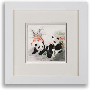 Ebherys Embroidery Art of Cute Panda Design, Hand Embroidery Artwork, Chinese Wallart, Asian Room and Desk Decor, Hanging and Table Top, Wood Framed Chinese Embroidery Art (Climbing Panda)
