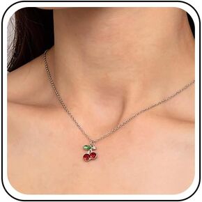 Bohemian Ruby Cherry Choker Necklace Gold Cz Cherry Pendant Necklace Red Crystal Cherry Chain Necklace Retro Rhinestone Cherry Collar Necklace Jewelry for Women Gifts