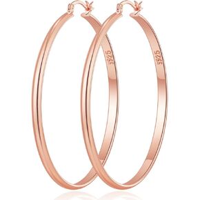 OOOPEL 3mm Wide Large Hoop Earrings for Women Hypoallergenic 925 Sterling Silver Post Gold Earrings Lightweight Silver Hoop Earrings Oversize Big Gold Hoops 20/30/40/50/60/70MM