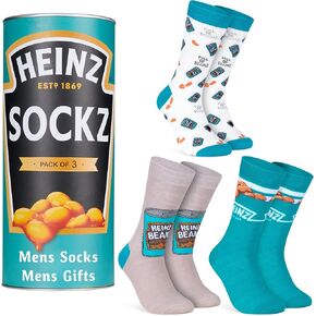 Heinz Mens Socks Pack of 3 Ketchup Baked Beans Crew Socks for Men Teenagers Soft Breathable Size 9-12 Gifts for Him (Teal Beans)