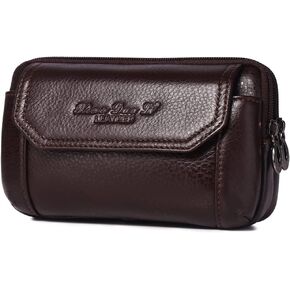 Leather Phone Belt Bag Small Holster Pouch for Men Loop Flip Horizontal Coin Purse Case Outdoor Travel Waist Pack Wallet Brown