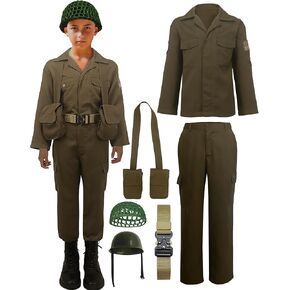 الأطفال WW2 COSTUME COSTUME BOYS GIRLS FIELD COSPLAY 6 PCS مجموعة لجميع القديسين 3-12Y