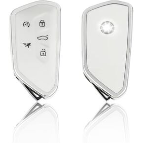 1797 Key Fob Cover fit for Volkswagen VW ID.4 Golf GTI R Accessories Car Remote Case Shell Protector Women Men White Silver TPU