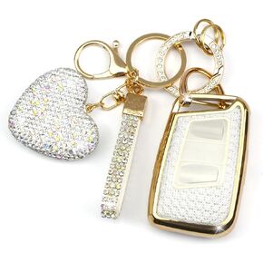 Key Fob Cover with Diamond Keychain Car Key Holder Compatible with VW Volkswagen Atlas Tiguan Passat Jetta GLI Taos Arteon Smart Remote Key Protector for Women, (Silver-Heart)