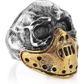 HZMAN Skull Ring for Men Chunky Stainless Steel Gothic Ring Jason Mask Ring Halloween Jewelry Gift