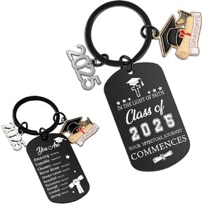 Class of 2025 Graduation Keychain Gift- Christian Graduation Gifts Double Side Black Keyring with Bible Verse Inspirational Gift for Graduate Senior Masters University College Middle High School
