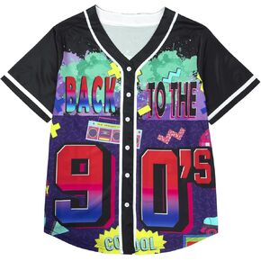 80s 90s Outfits for Women Hip Hop Costume Baseball Jersey Shirt Retro Theme Party Shirts Short Sleeve Blouse Tops