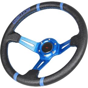 13.8''Universal Deep Dish Racing Steering Wheel Suede Leather Wrapped 6 bolts Drifting Sport Steering Wheel with Horn Butto