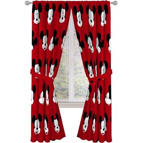 Jay Franco Kids Window Drapes - 4 Piece Curtain Set Includes 2 Tiebacks, Beautiful Bedding Room Décor and Easy Set Up, Red - Mickey Mouse, 84 Inch