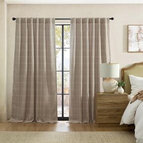 Elrene Home Fashions Sawyer Windowpane Blaid Blaid Blackout Window Staint مع علامات تبويب/علامات تبويب قضيب لغرفة/غرفة نوم/مكتب ، 52 "x95" ، الكتان