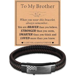 Fathers Day Gifts Leather Bracelet for Men American Flag Mens Leather Bracelet with Card Adjustable Leather Cuff Bracelet for Men Jewelry Gifts for Dad Son Brother Man Husband Boyfriend
