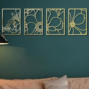 Gold Sunrise Wall Decor Set of 4 ، Mountain Sunset Metal Wall Art ، Minimalist Artric Line Single Line Hanging Wall Decor