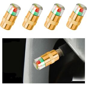 4 PCS Tire Pressure Monitor Valve Caps, 3 Color Eye Alert Tire Pressure Monitor Sensor Indicator, Easy to Read Tire Pressure Monitoring Valve Stem Caps, Car Accessories (Silver)