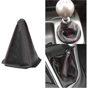 Car Shift Boot Cover, PU Leather Manual Automatic Vehicle Shifter Lever Knob Dust Protector, Dustproof Gear Shift Protection Sleeve Gaiter, Universal Automotive Accessories(Black Line)