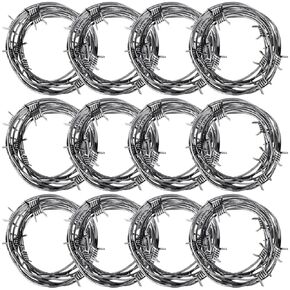 98 Foot Silver Fake Rusted Barbed Wire Decoration 12 Pcs Halloween Plastic Barb Wire Decoration Prop Western Decor Rusty Western Party Decorations Cowboy Decor for Cowboy Western Party Decor