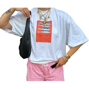 Women Graphic Oversized Tee Y2k Fruit Print Short Sleeve White Top Crewneck Cute Aesthetic Tee Shirts Summer