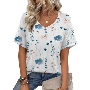 Womens Tops Trendy Short Sleeve Shirts Spring Crew Neck Casual Blouses for Women Summer Tshirts S-XXL