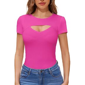 Womens Long Sleeve Tops Cut Out Front Ribbed Fitted Sexy Cute Casual Tops Tee Dressy T-Shirts Tshirt