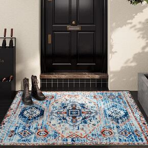 Soft Washable Area Rug 2x3 Entry Rug Small Door Mat Vintage Entryway Rug, Ultra-Thin Non-Slip Low Pile Floral Carpe for Indoor Front Entrance Bedroom Kitchen Bathroom Laundry Room Black