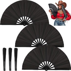 المشجعين لخط الرقص 3Pack Boots on the Ground Hand Fan Clack Clacking كبيرة معجبين قابلة للطي كبيرًا يصفقون محمولين يتقاضون رعاة رعاة البقر المروحة التي تصنع الأصوات البوب ​​(أسود+أبيض+أحمر)