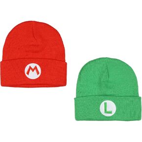 Nintendo Beanie | Super Mario Bros. Mario and Luigi Embroidered Patch 2-Pack Knit Cuffed Cold Weather Beanie Set for Men and Women Multicolored