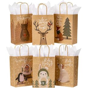LeZakaa 3 Pack Christmas Gift Bags Assorted Size with Tissue Paper - Nutcracker, Ballerina, Mouse King Design for Boys, Girls, Men, Women