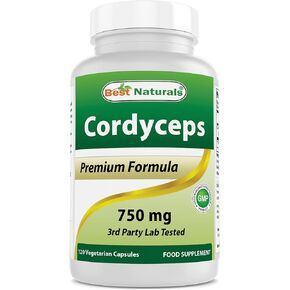 Best Naturals Cordyceps Sinensis Mycelium Mushroom Powder 750 mg 120 Veggie Capsules