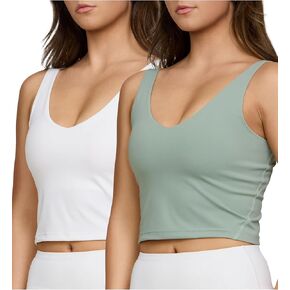 2 Pack Sports Bras for Women Medium Support No Underwire Longline Workout Tops for Womens Tops with Removable Padding