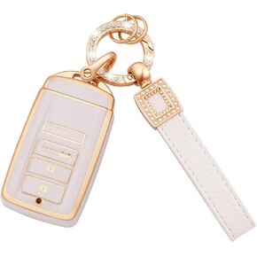 EKALA for Honda Odyssey Key Fob Cover with Leather Keychain, 7 Buttons Soft TPU Keys Shells Compatible with 2018 - 2024 Honda Odyssey Elite Touring EXL Sport EX Smart Key Fob Case, White (RP-Hod-7-W)