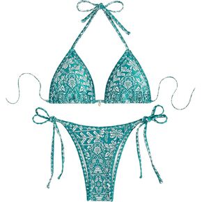 SOLY HUX Women's Halter Bikini Sets Floral Print Sexy Swimsuits 2 Piece Triangle Bathing Suits
