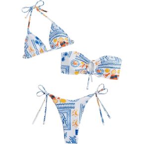 Gorglitter Women's 3 قطعة Boho Bikini يضع مثلث المثلث الرسوم