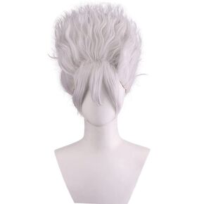 Anime Wig Silver Short Curly Party Hair Halloween Cosplay Props Accessory