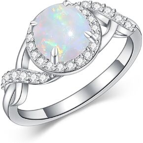 1.25ctw Round Opal Rings For Women 925 Sterling Silver Genuine Halo Opal Engagement Ring October Birthstone Opal Anniversary Promise Ring for Her