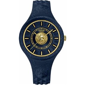 Versus Versace Fire Island Lion Glitter Collection Luxury Womens Watch Timepieces with a Blue Strap, Case and Dial
