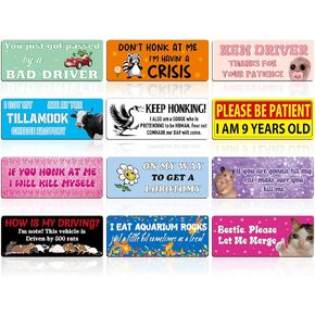 12 Pcs Funny Car Bumper Magnets 3 x 8 Inch Magnetic Magnets Sticker Decal for Adult Gift Fun Cute Joke Hilarious Humor Reusable Joke Funny Bumper Pranks Sign for Car Truck Vehicle