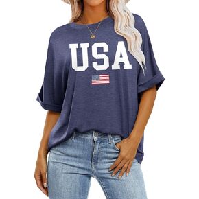 Logene Women's Romin's Terts Tirts American Flag Print Printic Independence Day Summer Summer Basic Shore Sleeve Teads Tops