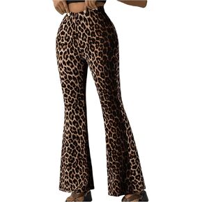 Floerns Women's High Waist Leopard Print Flare Pants Party Bell Bottom Pants