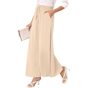 Women's Chiffon Dressy Pants High Waist Work Office Wide Leg Long Palazzo Pants Loose Trousers with Pockets