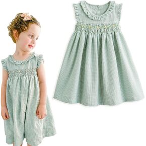 Simplee kids Baby Girls’ Smocked Dress Handmade Summer Casual Dresses Floral Print Sundress Princess Dress for Toddlers