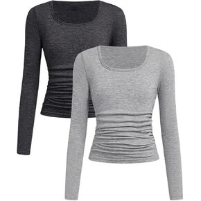 SOLY HUX Girl's Long Sleeve Scoop Neck Tees Ruched Casual Tshirt Tops Slim Basic Shirts 2 Piece