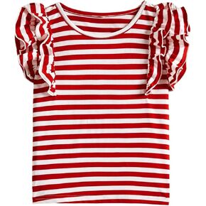 Floerns Girl's Ruffle Cap Sleeve Striped Tee Crew Neck Cute Comfy Summer T Shirt