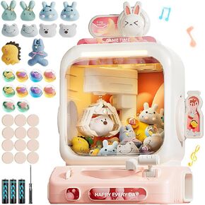 Claw Machine for Kids, Mini Vending Machines Candy Grabber Prize Dispenser Toys for Girls, Arcade Game Machine with Light Sounds, Birthday Gifts Toys Age 3+ Years, includes Plush Animal Gashapon Coin