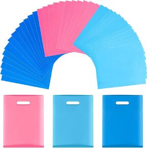 Umikk 24 Pcs Small Plastic Gift Bags, 6"x8" Party Bags for Kids Birthday, Small Plastic Bags with Handles, Party Favor Bags for Easter, Christmas, Valentine's, Craft Show, Wedding, 6 Color