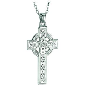 Biddy Murphy 925 Sterling Silver Celtic Cross Pendant Necklace for Men, Irish Trinity Knot, 20" Belcher Chain, Hand Crafted, Imported from Ireland