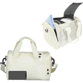 Geerlaqaly gym Bag is suitable for women's side compartments with magic tape 12L double zipper mini gym bag for exercise, dance, sports, travel and portable fitness handbag,white