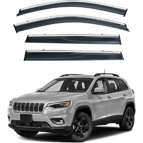 4pcs صبغة الدخان مع تقليم الكروم خارج شريط Mount على/مقطع على نمط PVC Sun Rain Guard Window Windows متوافقة مع 14-23 Cherokee
