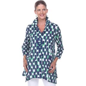 Women's 3/4 Sleeve Swing Tunic with Convertible Collar