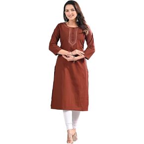 Ramkudi Womens Plain Cotton Kurti Top | Straight Fit Round Neck Kurta | 3/4 Sleeves Tunic Top | Casual Indian Kurti for Women in Kuwait